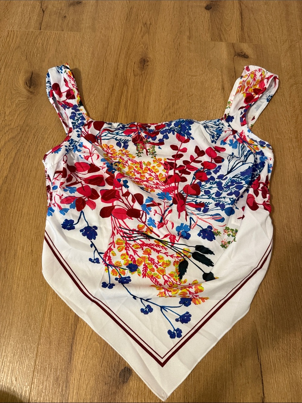 SHEIN White Floral Handkerchief Hem Cami with Multicolor Print